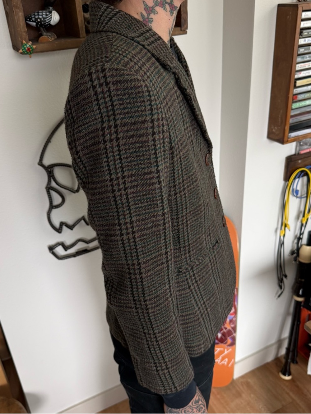 Vintage 90s 2000s Houndstooth Plaid Wool Blend Blazer ~ Size Small - Picture 3 of 9